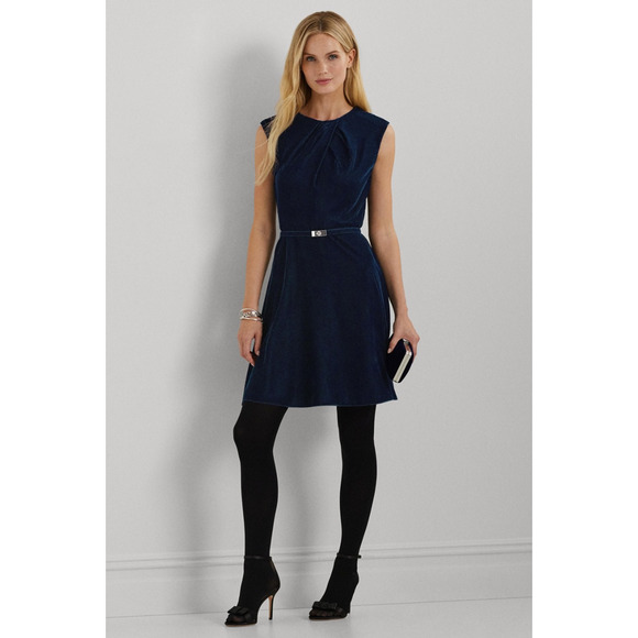 Lauren Ralph Lauren Dresses & Skirts - Lauren Ralph Lauren Velvet Cap Sleeve Dress Blue Petite Size 2P (Missing Belt)